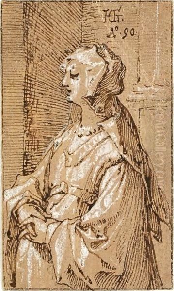 Standing Woman With A Veil Oil Painting by Hendrick Goltzius