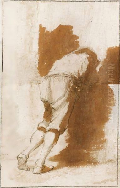 Study Of A Young Man Leaning On A Wall Oil Painting by Salvator Rosa