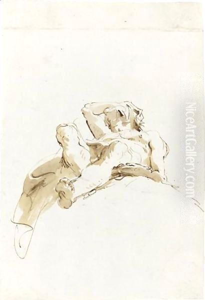 Reclining Figure Seen From Below Oil Painting by Giovanni Battista Tiepolo