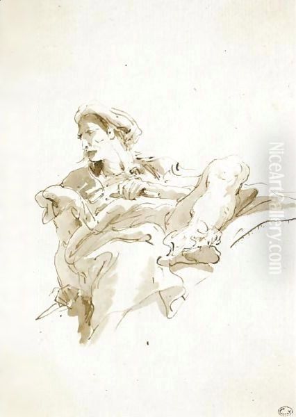 A Seated Oriental Figure, Seen From Below Oil Painting by Giovanni Battista Tiepolo