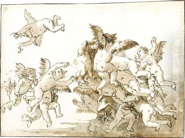 A Group Of Putti Playing In The Clouds Oil Painting by Giovanni Domenico Tiepolo