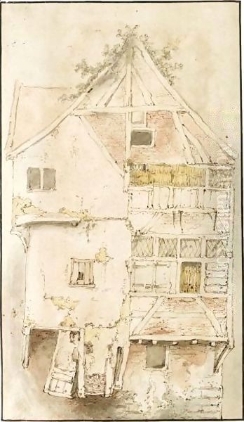 Study Of A Tall, But Ramshackle Gabled House Oil Painting by Cornelis Dusart