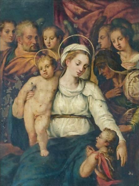 Holy Family With Saint Elizabeth And The Infant Saint John The Baptist And Various Angels Oil Painting by Lavinia Fontana