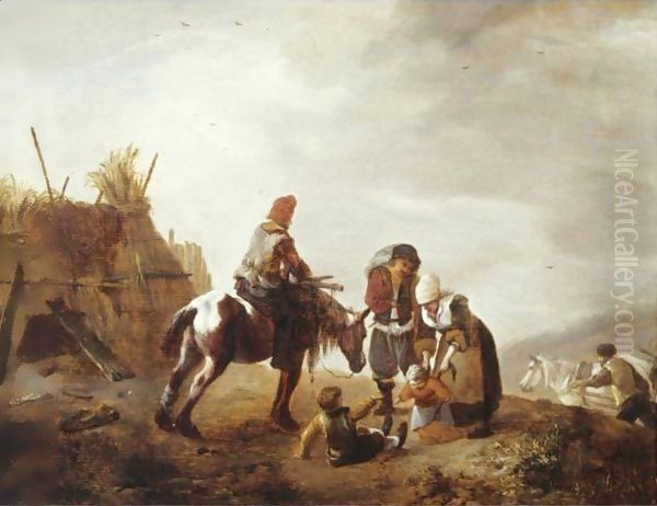 An Italianate Landscape With A Family Of Peasants Resting Oil Painting by Dirck Willemsz. Stoop