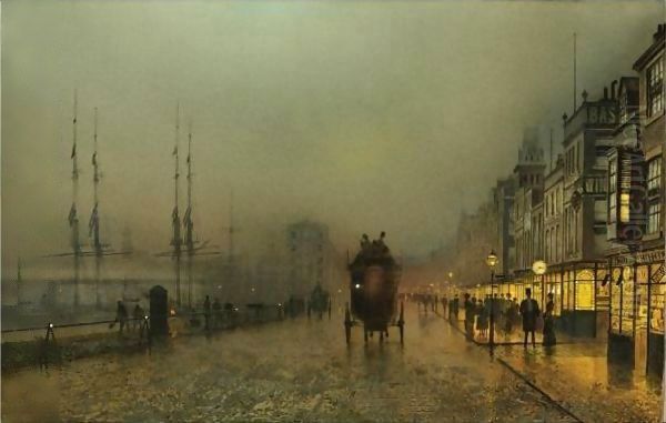 Saturday Night, On The Clyde At Glasgow Oil Painting by John Atkinson Grimshaw