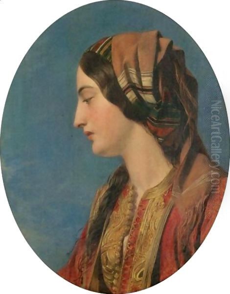 Head Of An Eastern Beauty Oil Painting by Henry Nelson O'Neil