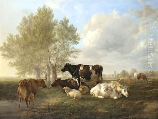 Evening, Fordwich Meadows, Near Canterbury Oil Painting by Thomas Sidney Cooper