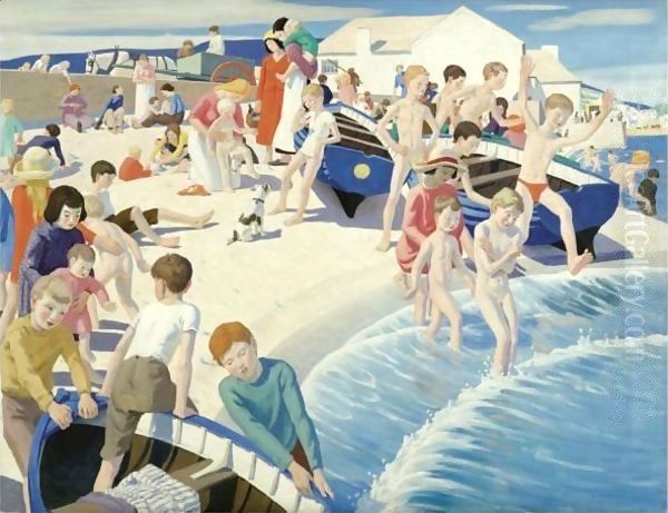 On The Beach At Newlyn Oil Painting by Ernest Procter