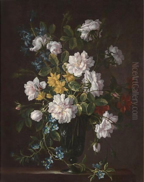 Still Life With A Bouquet Of Flowers In A Glass Vase Oil Painting by Jean-Baptiste Monnoyer