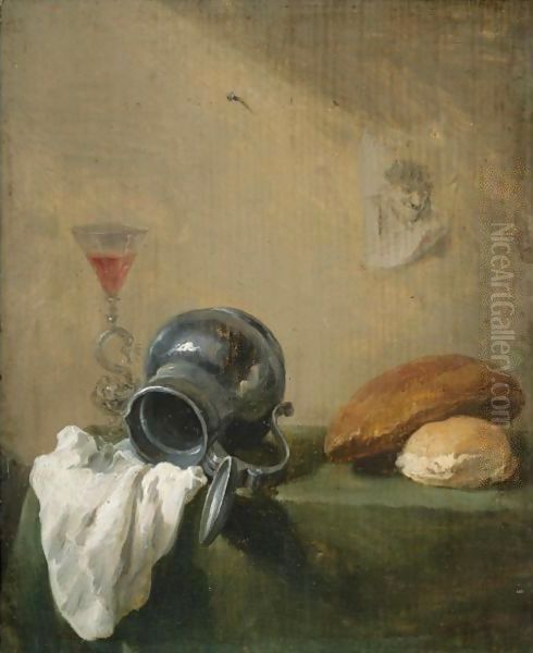 Still Life Of An Overturned Jug Oil Painting by David The Younger Teniers