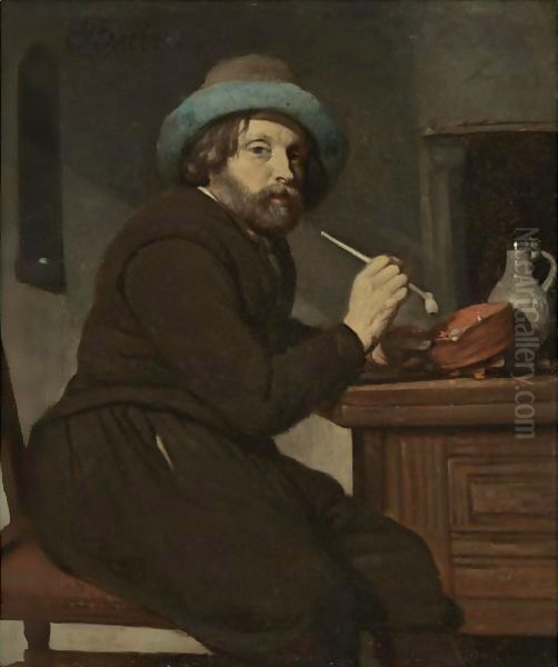 A Smoker Seated At A Table Oil Painting by Gabriel Metsu