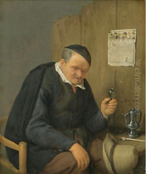 An Elderly Man Seated Holding A Wineglass Oil Painting by Adriaen Jansz. Van Ostade