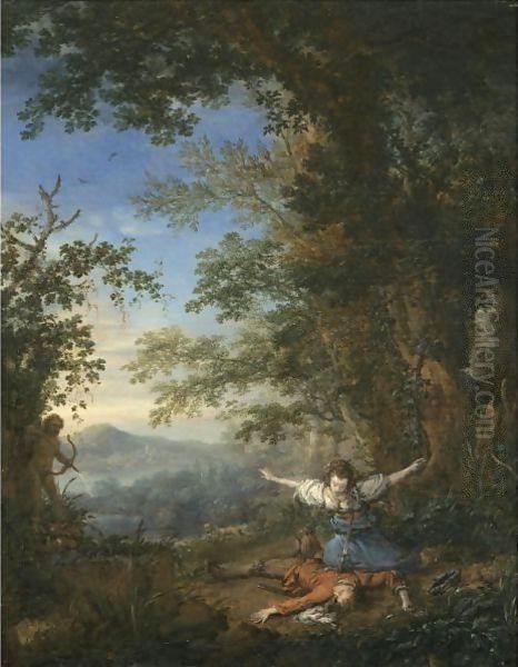 Pyramus And Thisbe In A Bosky Landscape Oil Painting by Philips Wouwerman