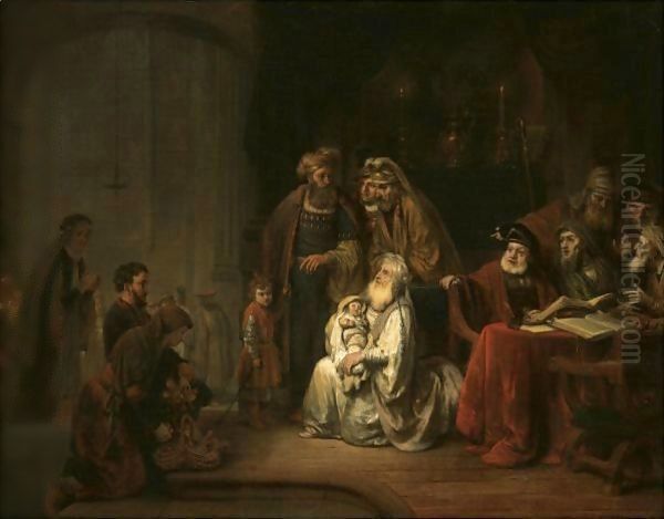 Simeon In The Temple, 'Nunc Dimittis' Oil Painting by Gerbrand Van Den Eeckhout