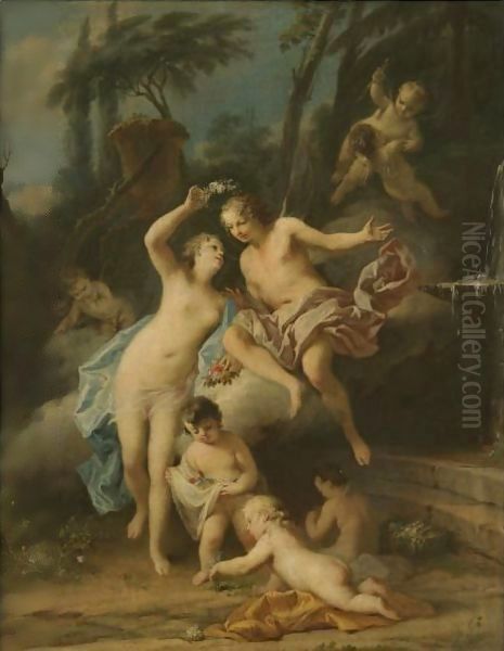 Flora And Zephyr Oil Painting by Jacopo (Giacomo) Amigoni