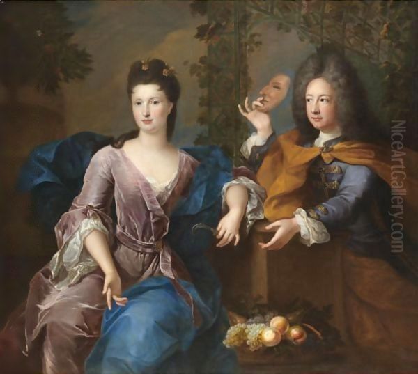 Portrait Of A Lady And A Gentleman, Said To Be Philippe II, Duc D'Orleans (1674-1723) Oil Painting by Pierre Gobert