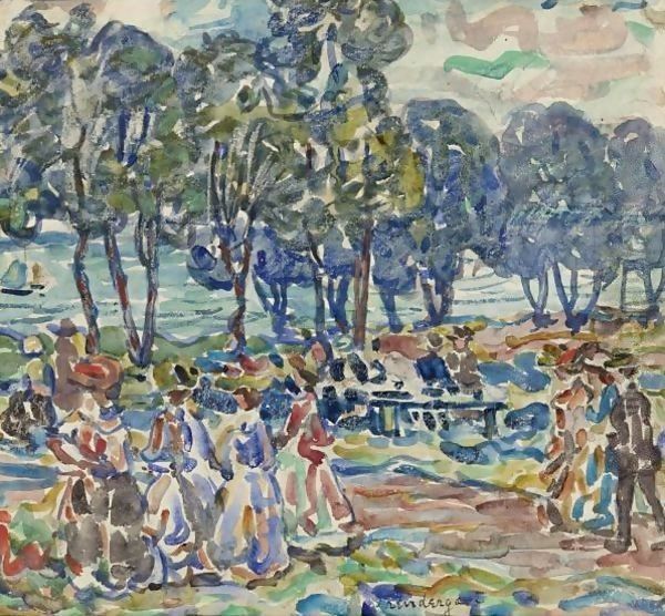 Figures In A Park Oil Painting by Maurice Brazil Prendergast