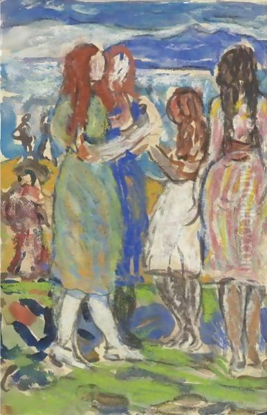 Girls On The Beach Oil Painting by Maurice Brazil Prendergast