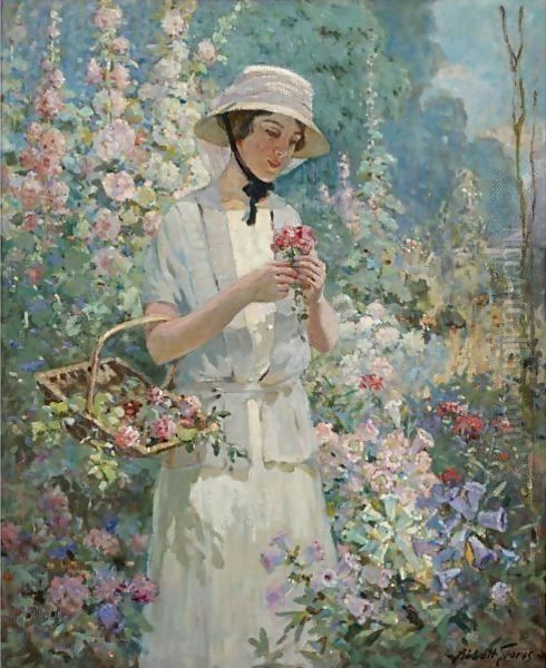 Woman With Flower Basket Oil Painting by Abbott Fuller Graves