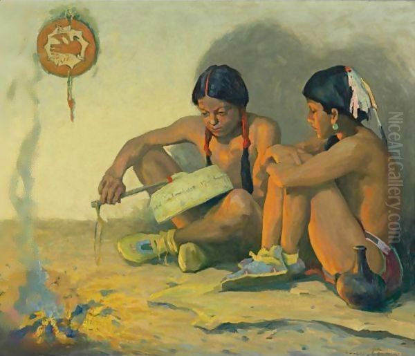 The Tom Tom Lesson Oil Painting by Eanger Irving Couse