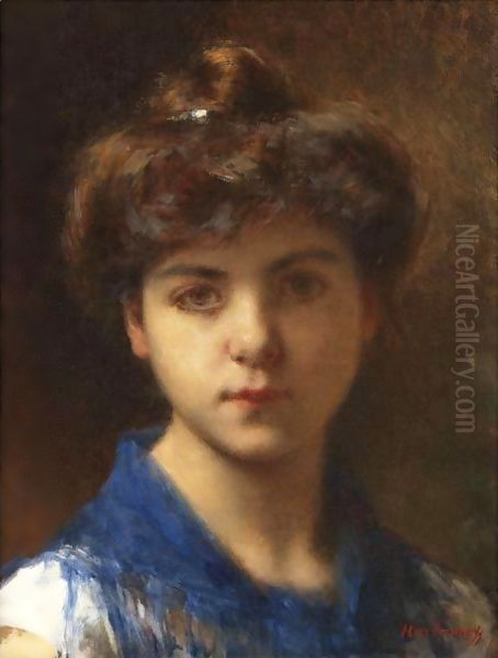 Portrait Of A Young Girl 4 Oil Painting by Alexei Alexeivich Harlamoff