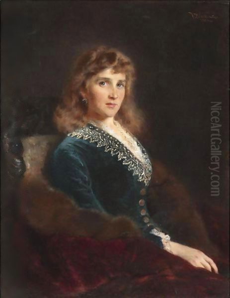 Portrait Of A Lady Said To Be The Artist's Wife Oil Painting by Konstantin Egorovich Egorovich Makovsky