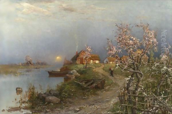 Dusk On The River Aa Oil Painting by Iulii Iul'evich (Julius) Klever