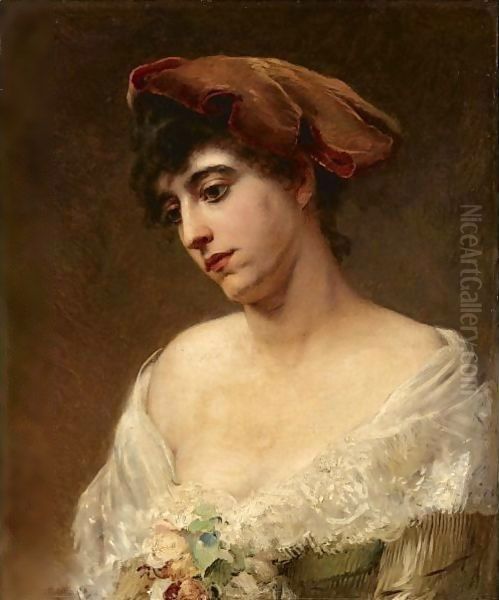 Portrait Of A Lady 2 Oil Painting by Konstantin Egorovich Egorovich Makovsky