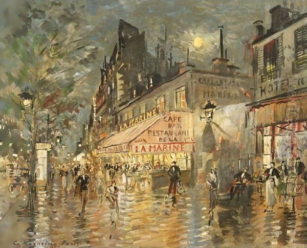 Cafe La Marine, Paris Oil Painting by Konstantin Alexeievitch Korovin