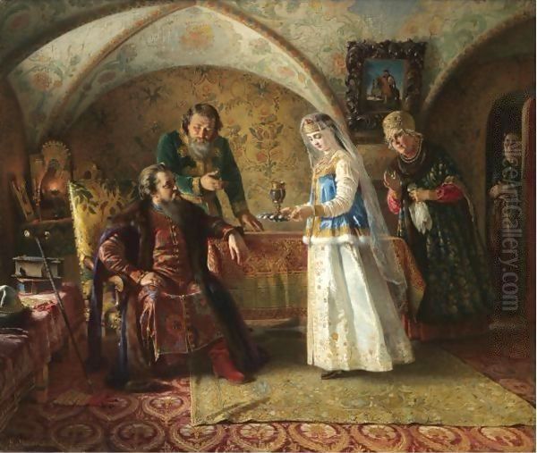 From The Everyday Life Of The Russian Boyar In The Late XVII Century Oil Painting by Konstantin Egorovich Egorovich Makovsky