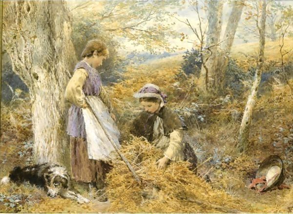 The Bracken Gatherers Oil Painting by Myles Birket Foster