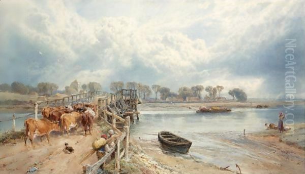 Old Shoreham Bridge, Sussex Oil Painting by Myles Birket Foster