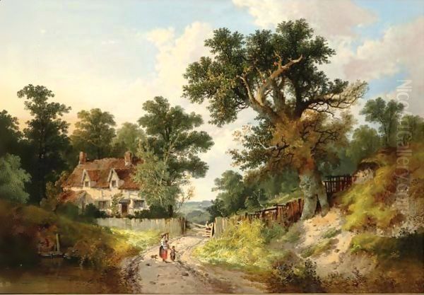 Figures On A Track In A Wooded Landscape Oil Painting by John Berney Ladbrooke