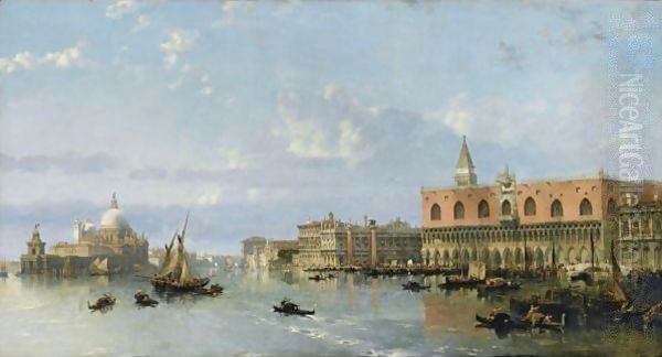 View Of The Doge's Palace And The Piazzetta, Venice, With Santa Maria Della Salute To The Left Oil Painting by David Roberts