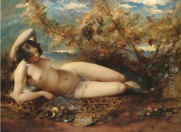 A Young Woman Reclining On A Fur Rug by William Etty