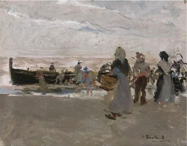 En La Playa (On The Beach) Oil Painting by Joaquin Sorolla Y Bastida