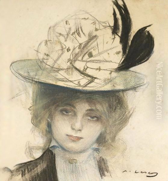 Retrato De Una Joven (Portrait Of A Young Woman) Oil Painting by Ramon Casas Y Carbo