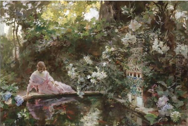 El Estanque (The Pond) Oil Painting by Francisco Pradilla y Ortiz