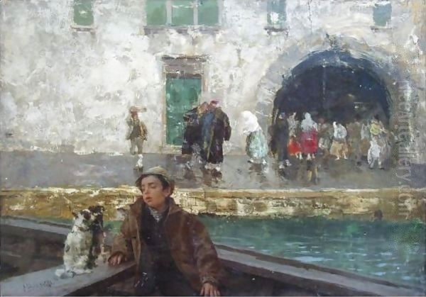 Venetian Boatboy Oil Painting by Mose Bianchi