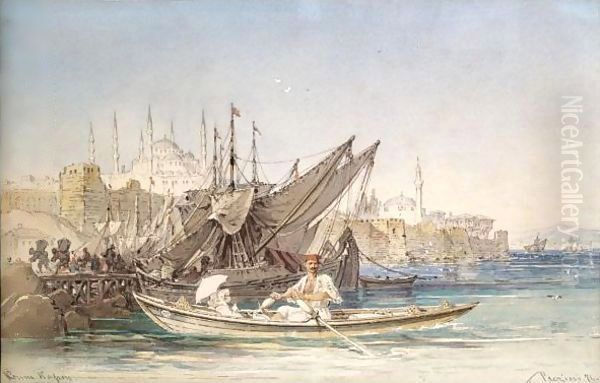 Constantinople Harbour Oil Painting by Amadeo Preziosi