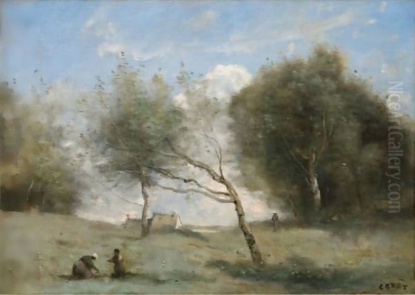 Les Pres De La Petite Ferme Oil Painting by Jean-Baptiste-Camille Corot