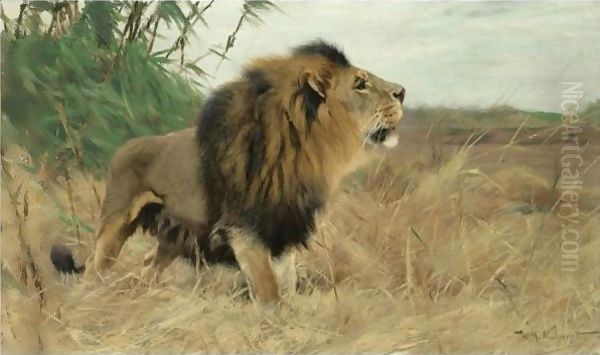 Beberlowe (Berber Lion) Oil Painting by Wilhelm Kuhnert