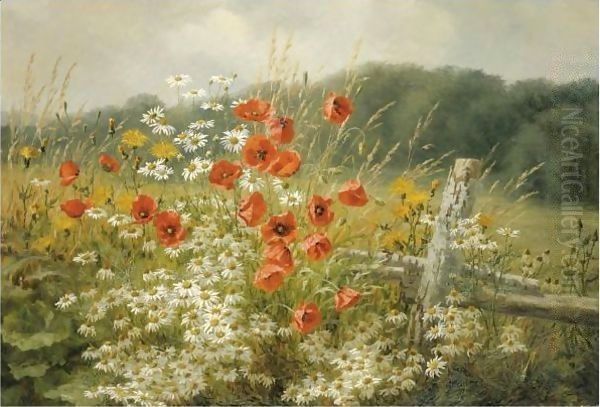 Poppies And Daisies Oil Painting by Anthonore Christensen