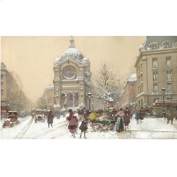 L'Eglise Saint-Augustin Oil Painting by Eugene Galien-Laloue