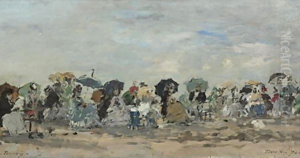 Sur La Plage A Trouville Oil Painting by Eugene Boudin