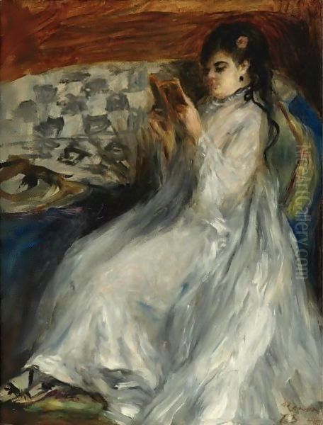 Jeune Femme En Blanc Lisant Oil Painting by Pierre Auguste Renoir