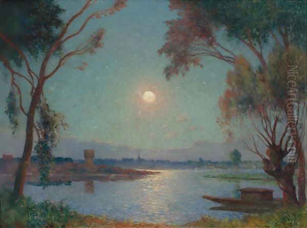 Bord De Loire Au Clair De Lune Oil Painting by Ferdinand Loyen Du Puigaudeau