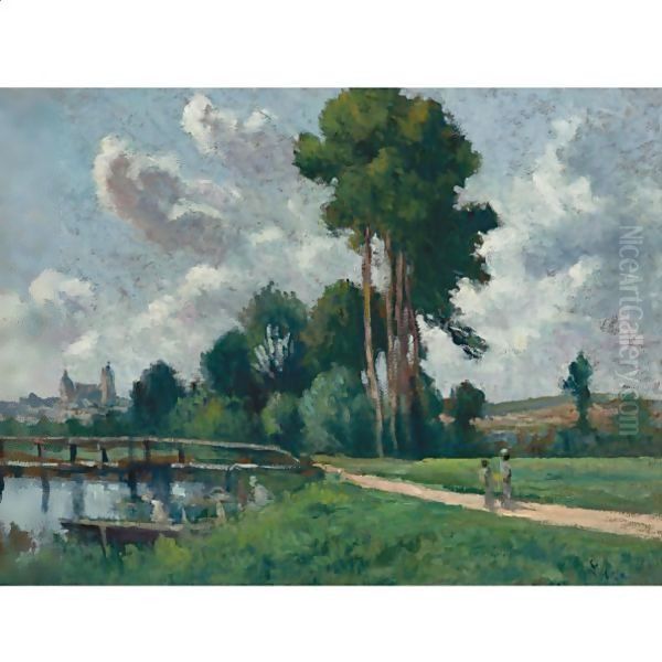 Auxerre, Paysage Au Bord De La Riviere Oil Painting by Maximilien Luce