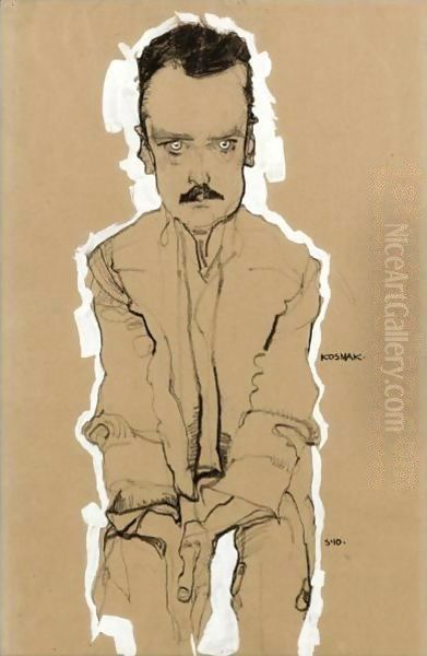 Portrait Of Eduard Kosmack, Frontal, With Clasped Hands Oil Painting by Egon Schiele