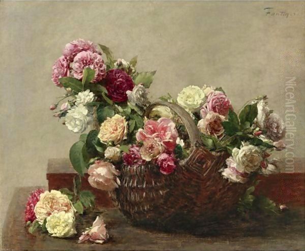 Panier De Roses Oil Painting by Ignace Henri Jean Fantin-Latour